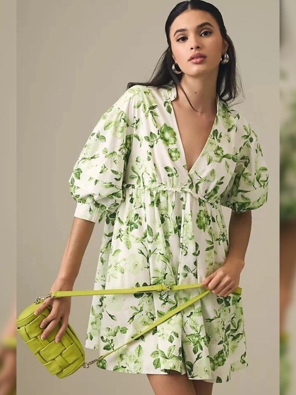 Anthropologie Maeve V-Neck Tunic Dress 1X Plus Women's Casual Floral Mini 46972